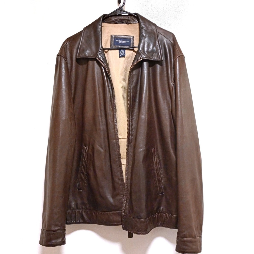 Daniel Cremieux Lambskin Leather Jacket XL Brown Bomber Classic Full Zip Coat